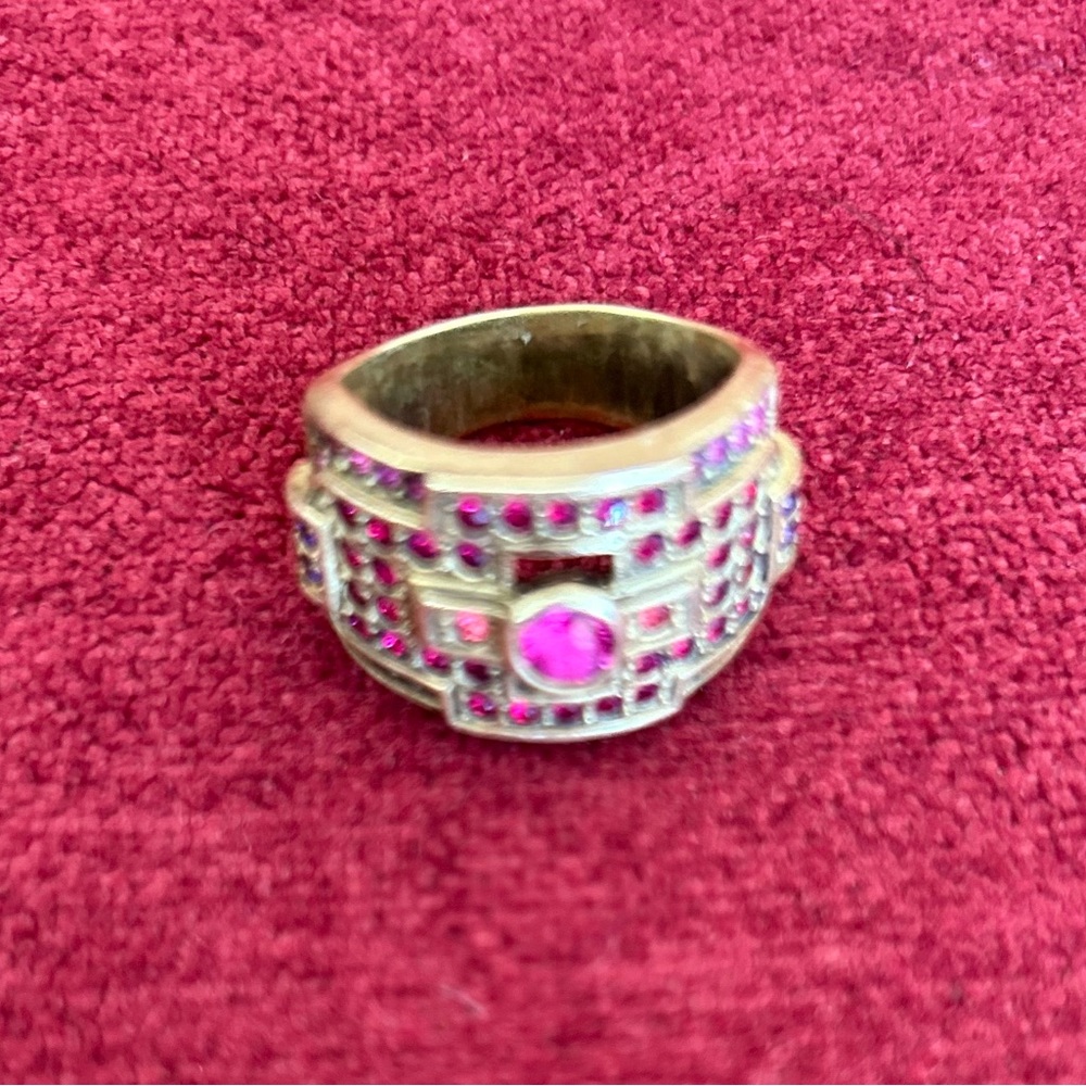 Heidi Daus Gold-Tone Ring with Deep Pink and Purple Accent Stones size 11 - Picture 3 of 4